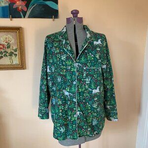 Print Fresh Unicorn Garden Pajama Top Long Sleeve Shirt Organic Cotton M Green
